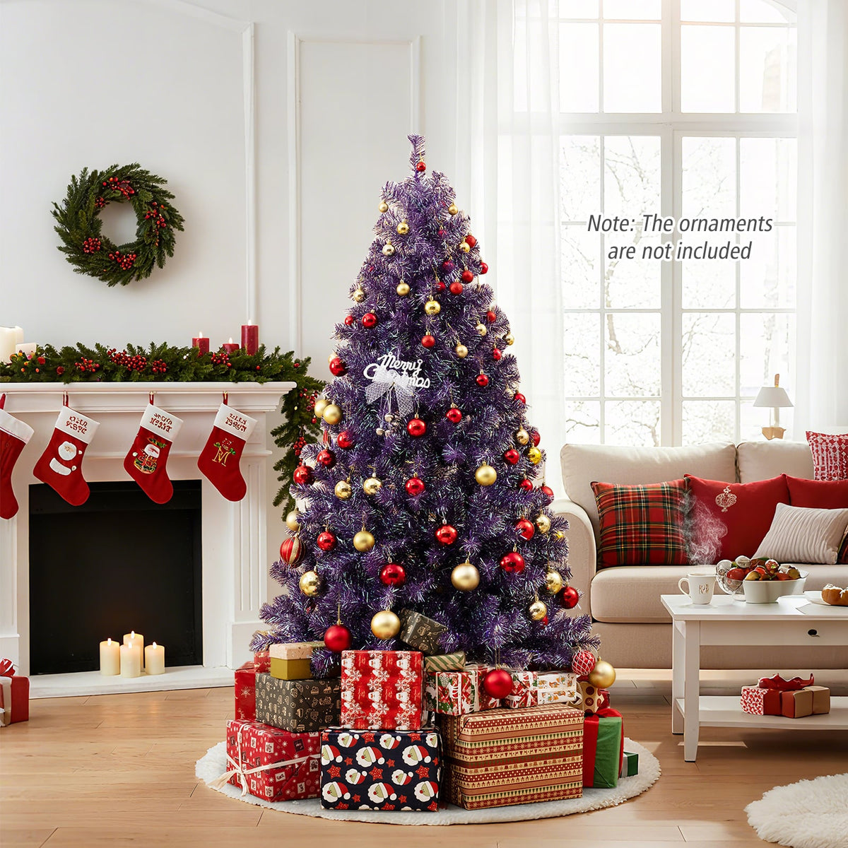Arbre de Noël artificiel lumineux pré-éclairé de 183 cm