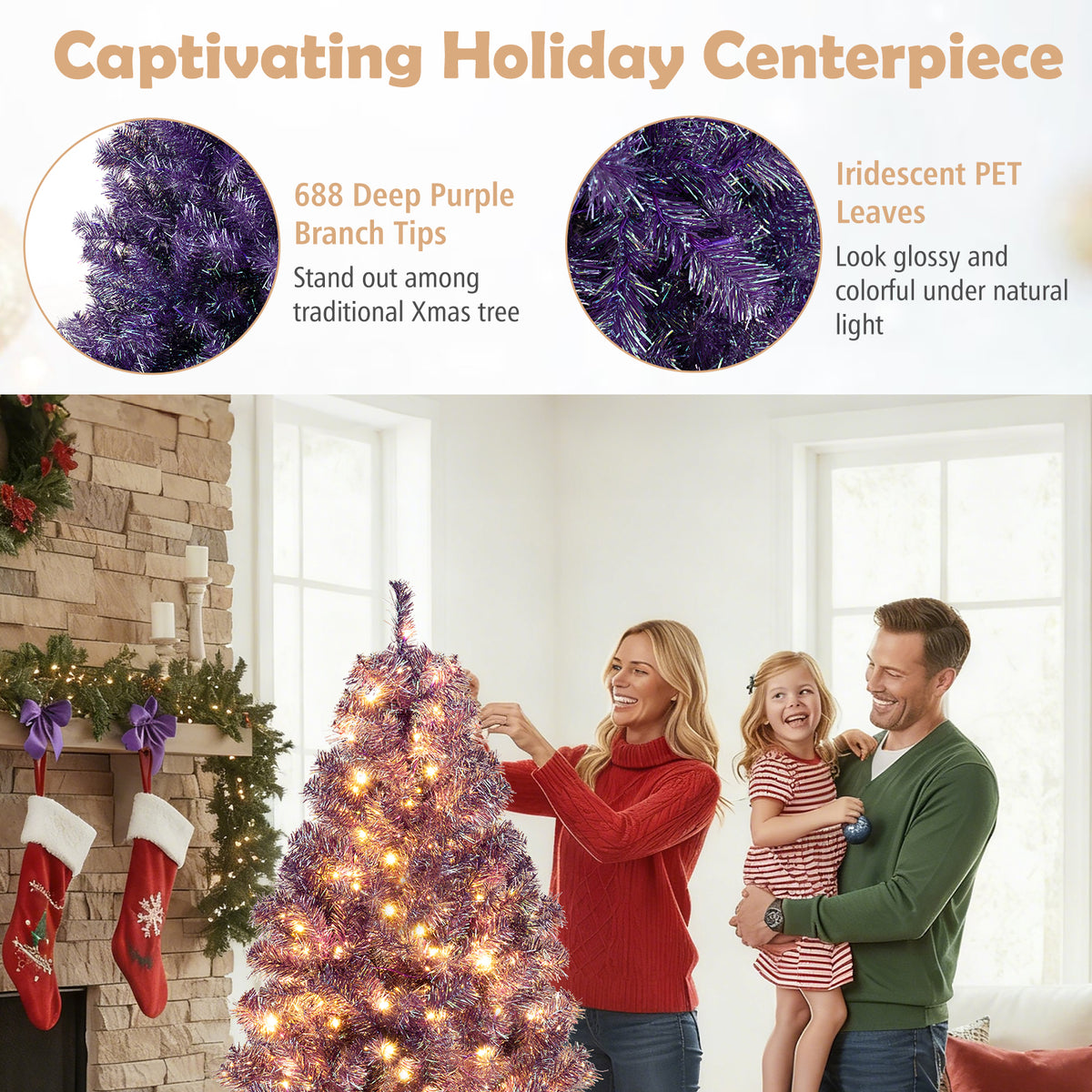 Arbre de Noël artificiel lumineux pré-éclairé de 183 cm