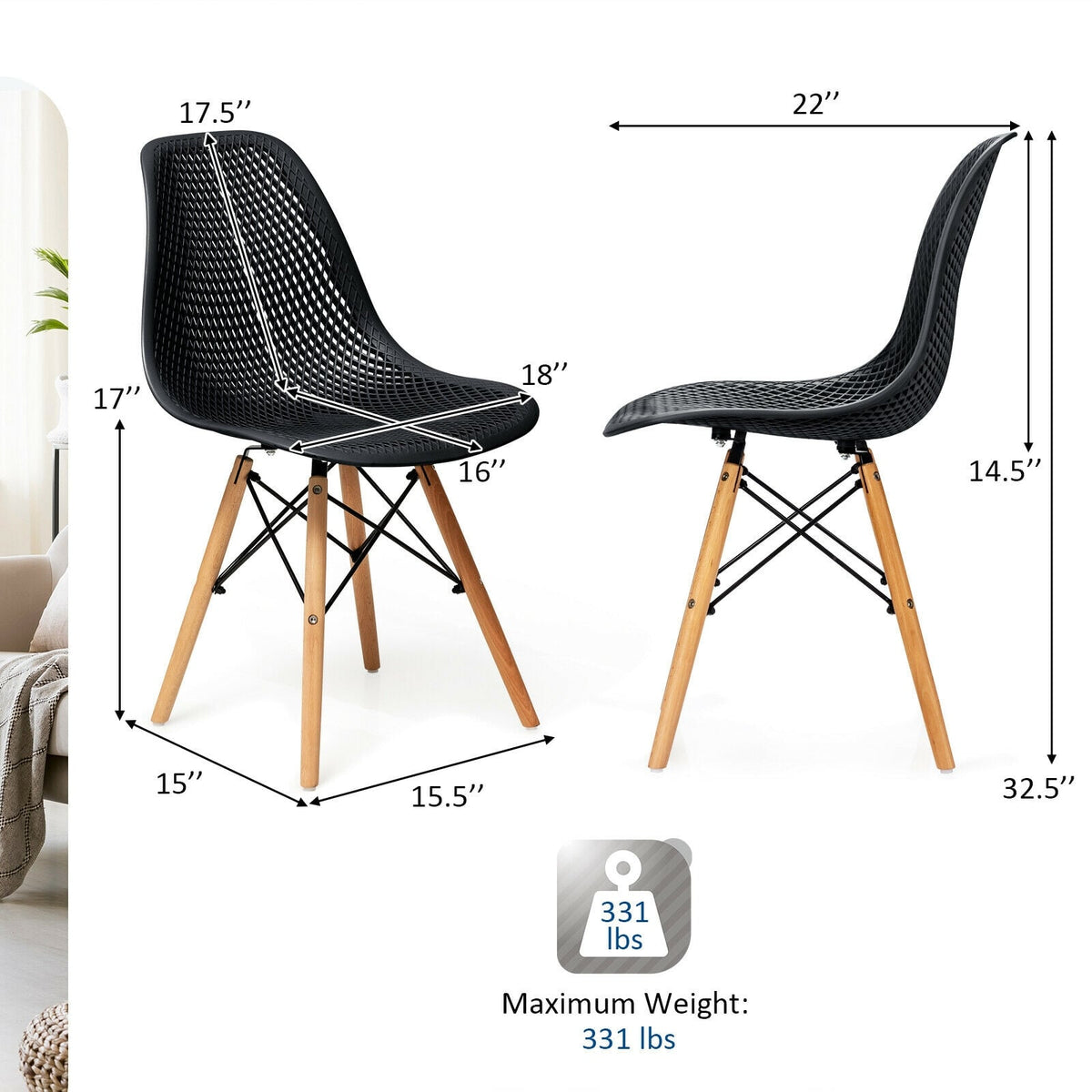 Chaises de salle à manger modernes en plastique — Lot de 4