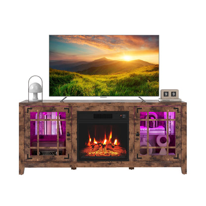 Meuble TV foyer encastré lumières DEL rustique 147 cm