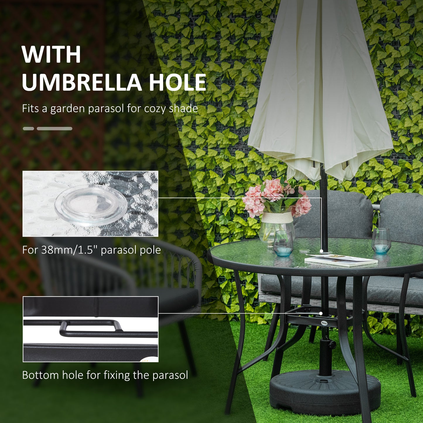 Table de patio ronde avec trou pour parasol