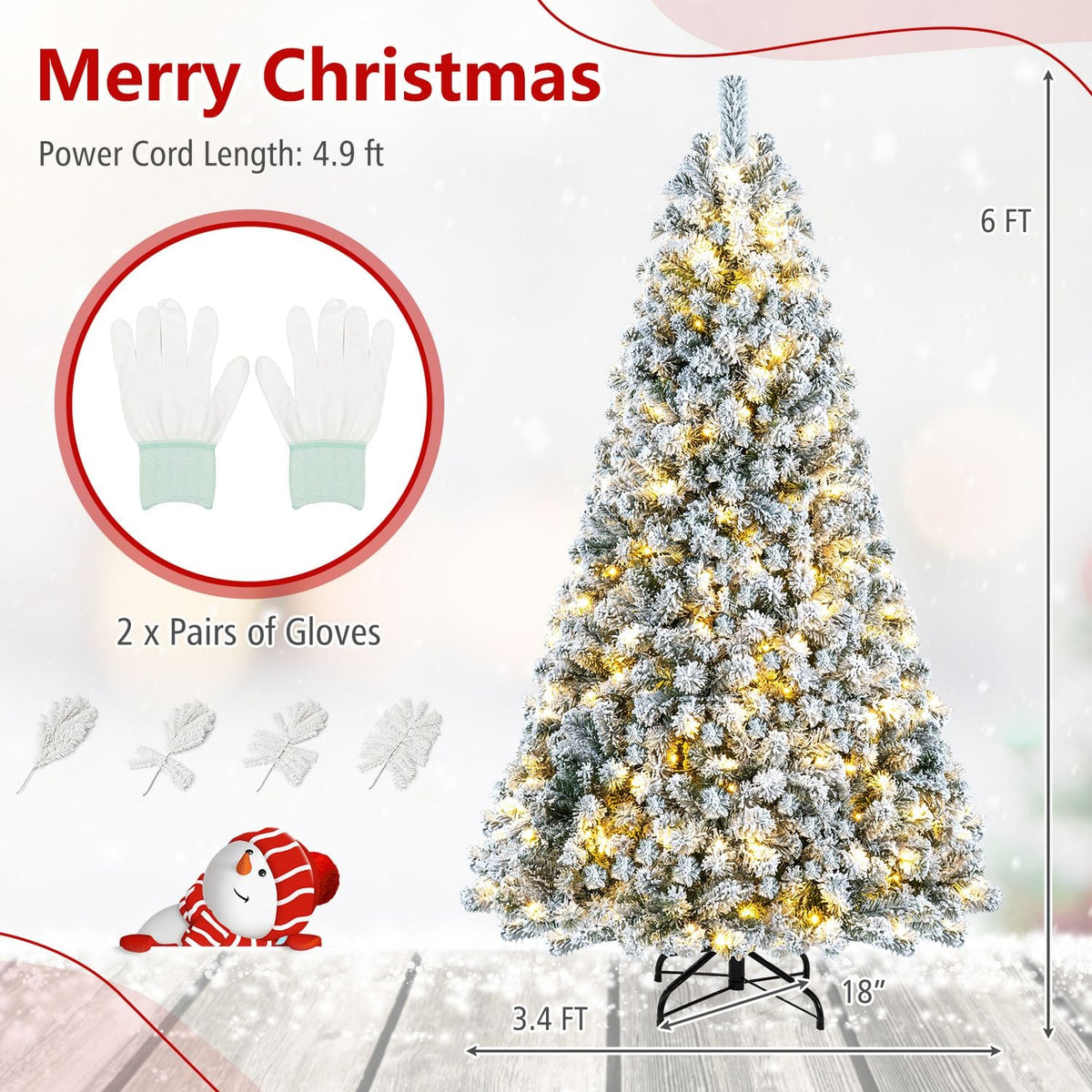 Arbre de Noël artificiel floqué de neige 183 cm