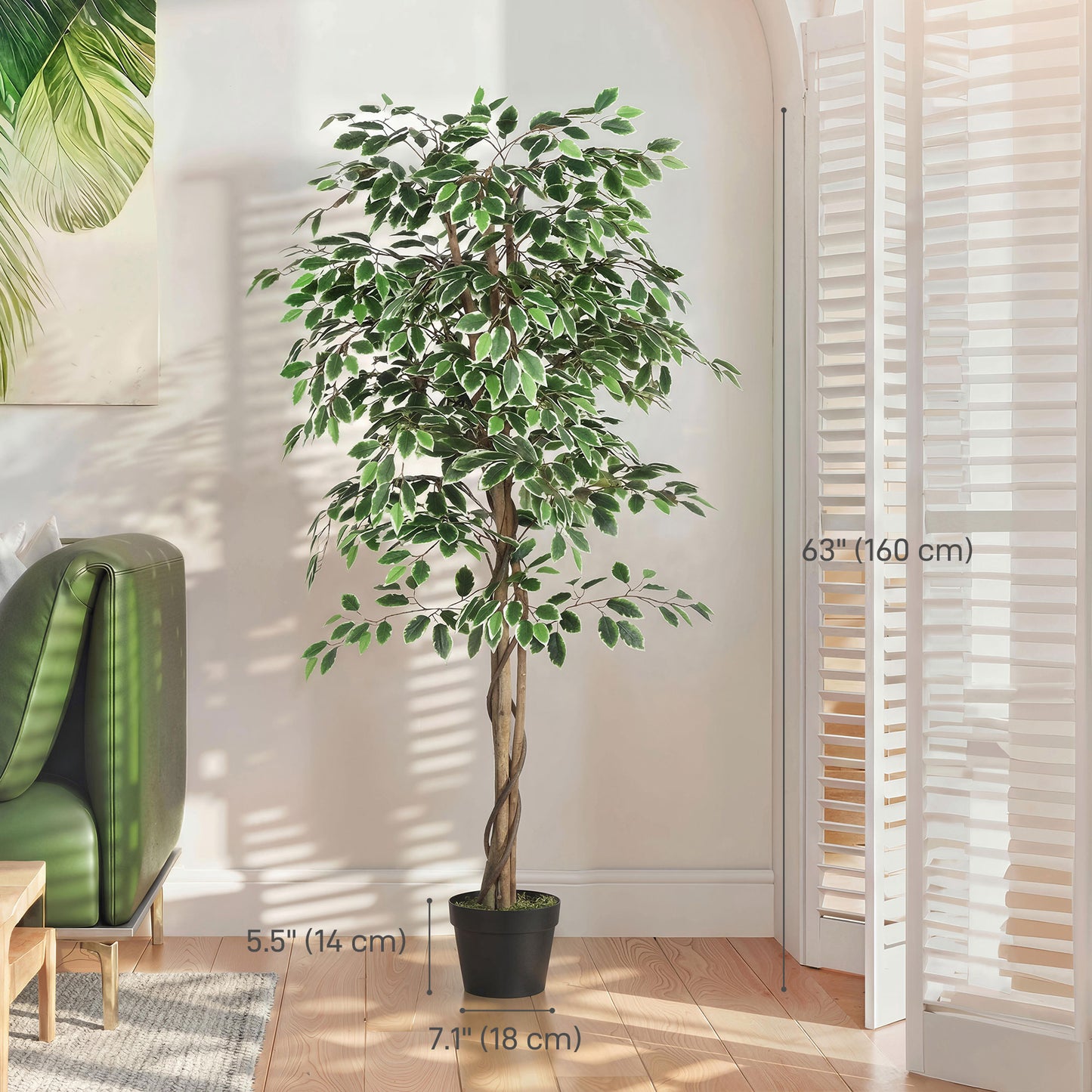 Ficus artificiel réaliste en pot — Vert