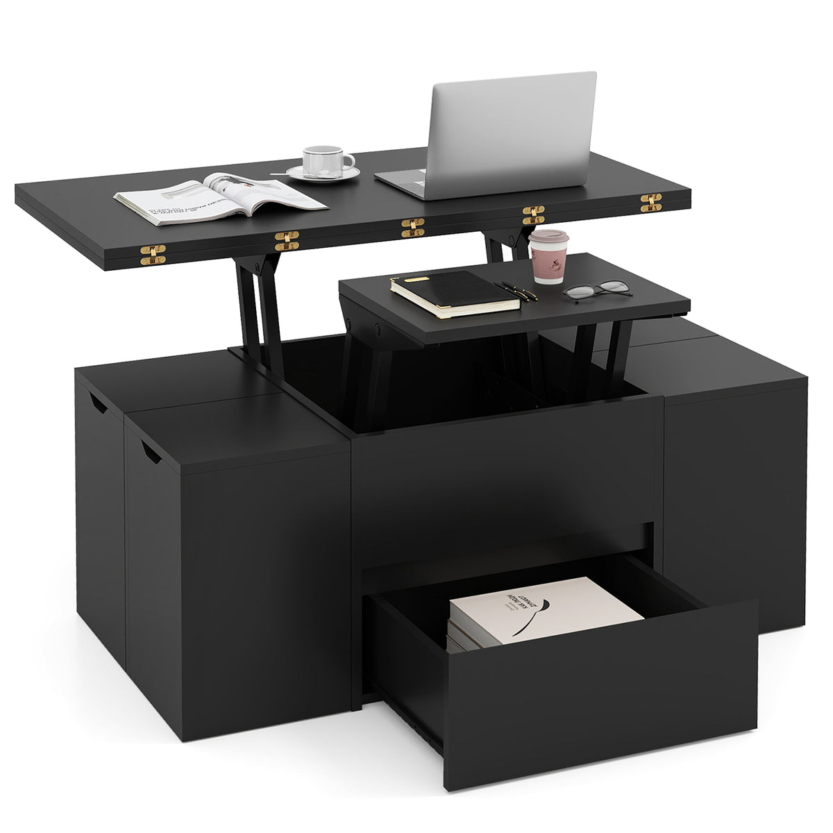 Table basse relevable extensible 3-en-1 — Lot de 5