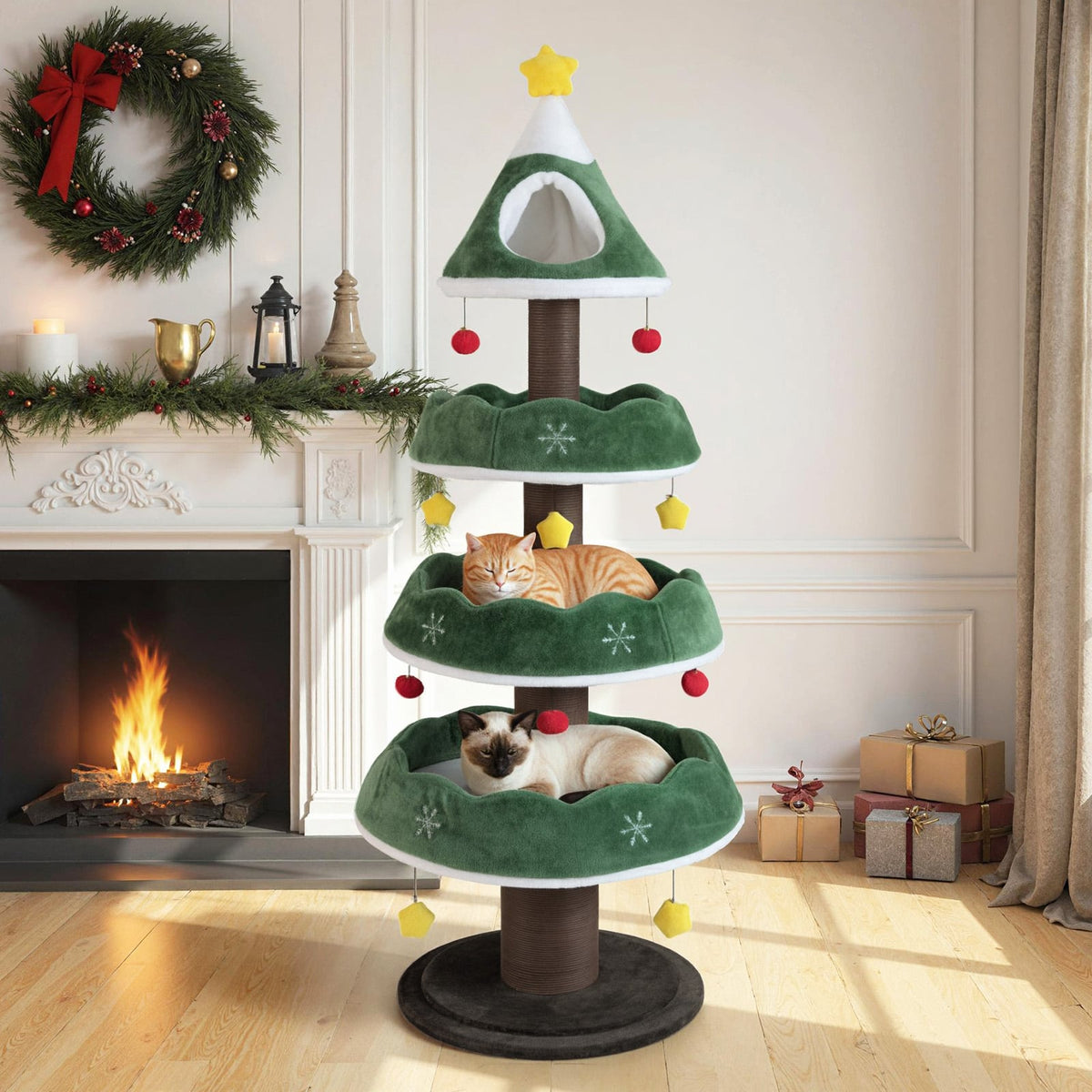 Arbre à chat de Noël multi-niveaux 179 cm
