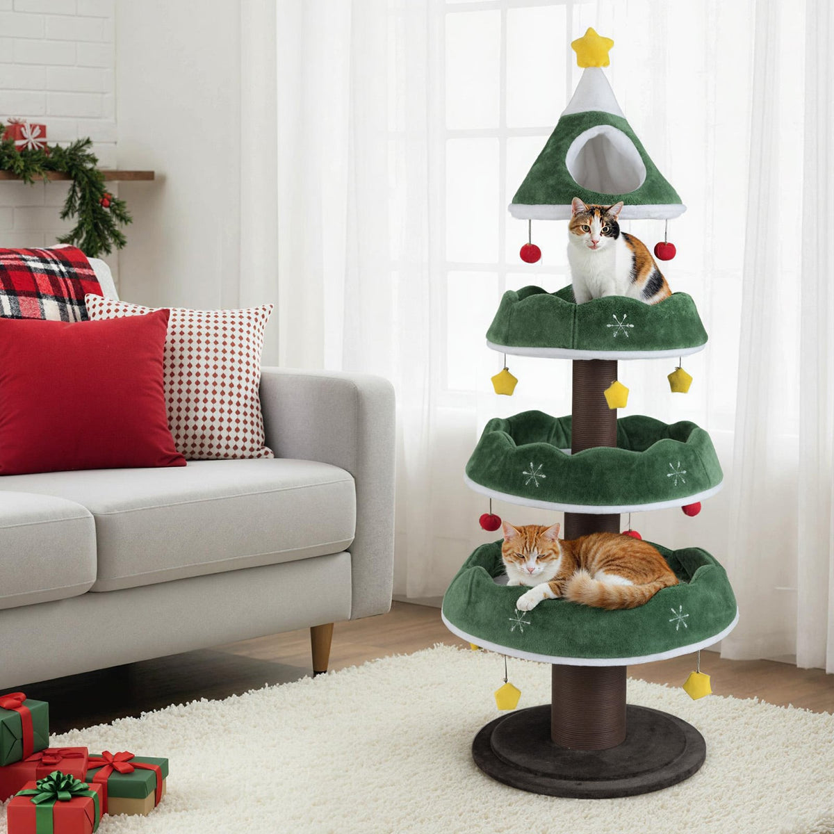 Arbre à chat de Noël multi-niveaux 179 cm
