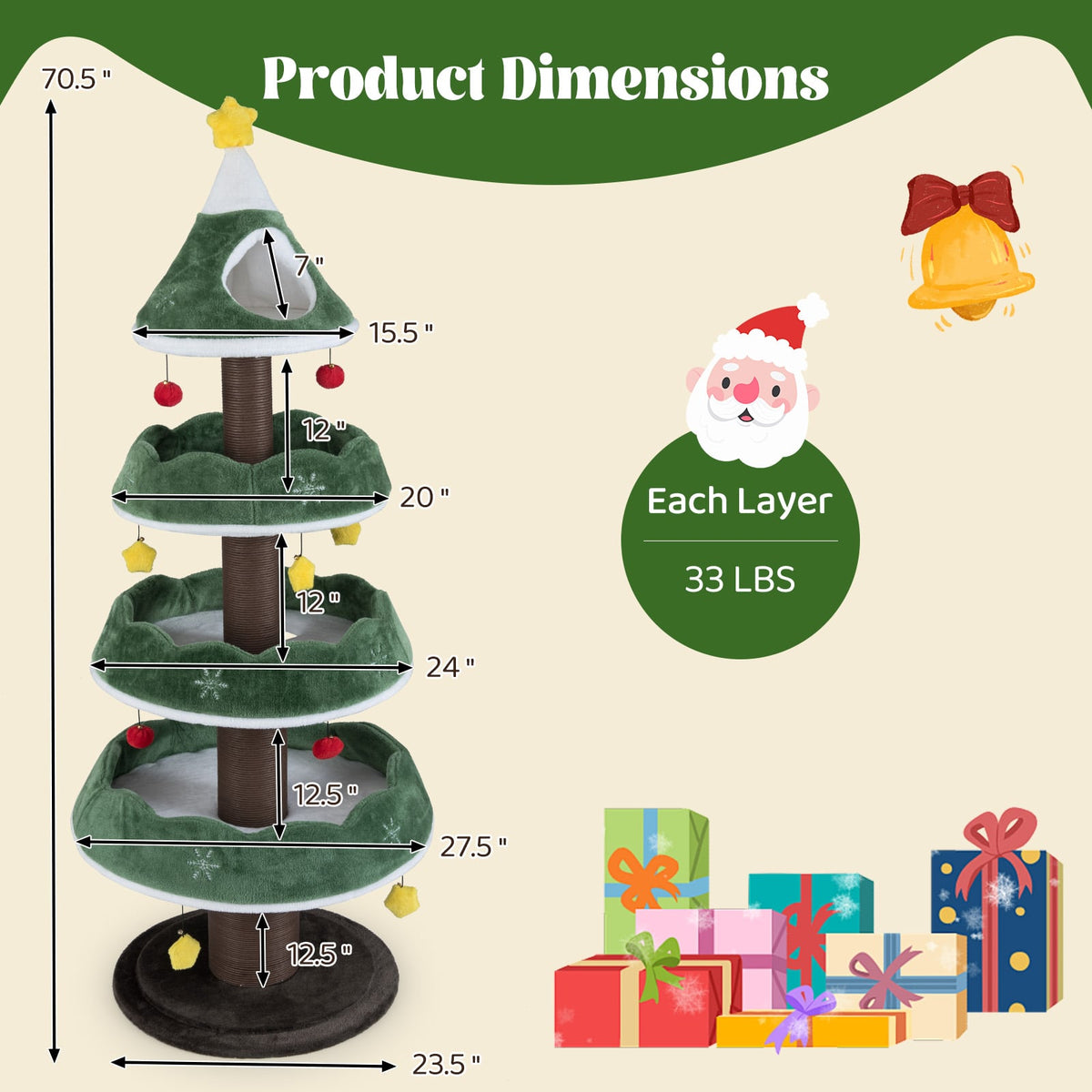 Arbre à chat de Noël multi-niveaux 179 cm