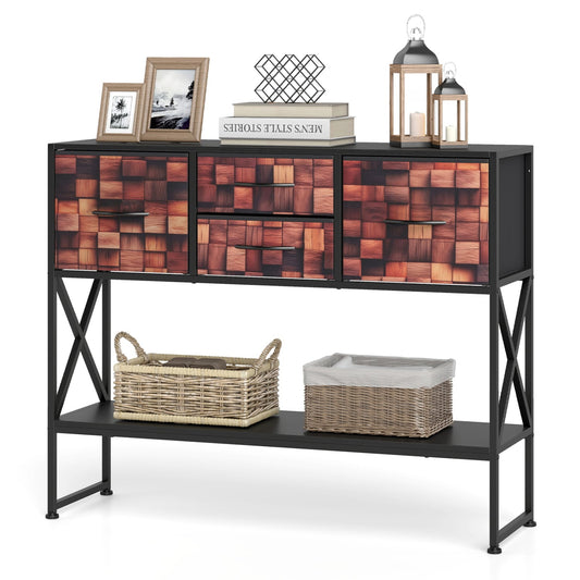 Table console 99 cm avec 4 tiroirs en tissu