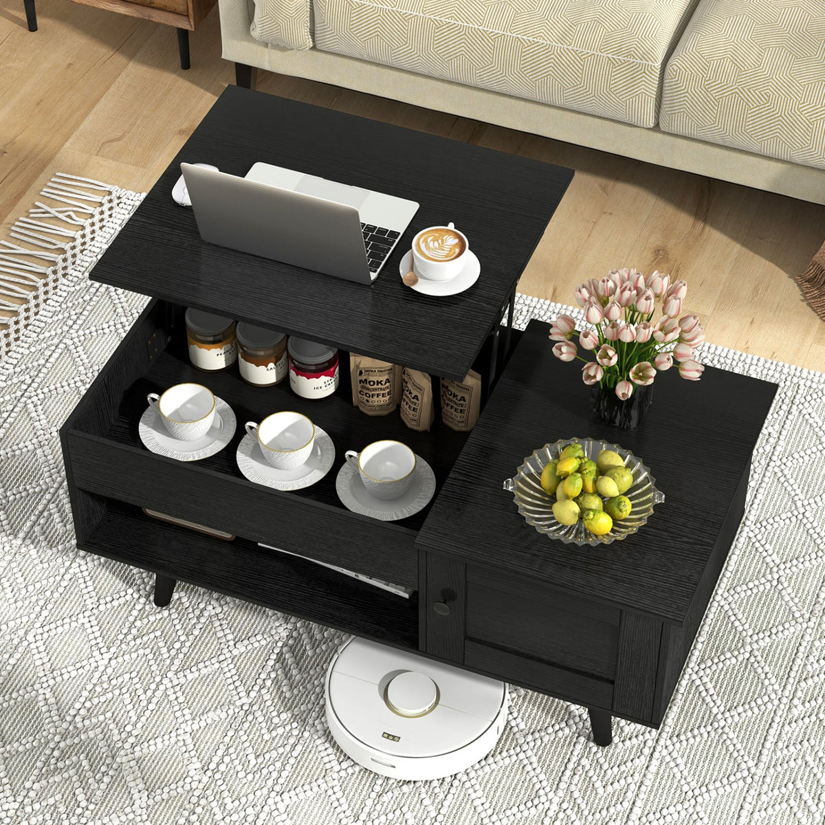 Table basse à plateau relevable avec rangement