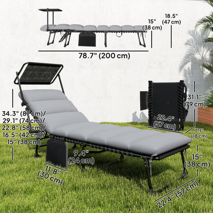 Chaise longue pliante avec auvent 5 positions — ensemble de 2
