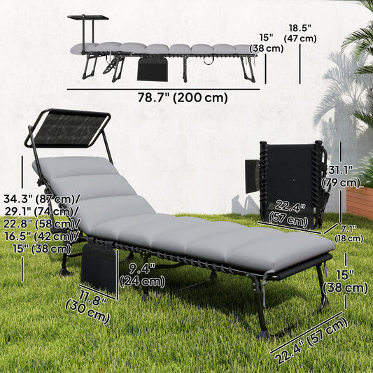 Chaise longue pliante avec auvent 5 positions — ensemble de 2