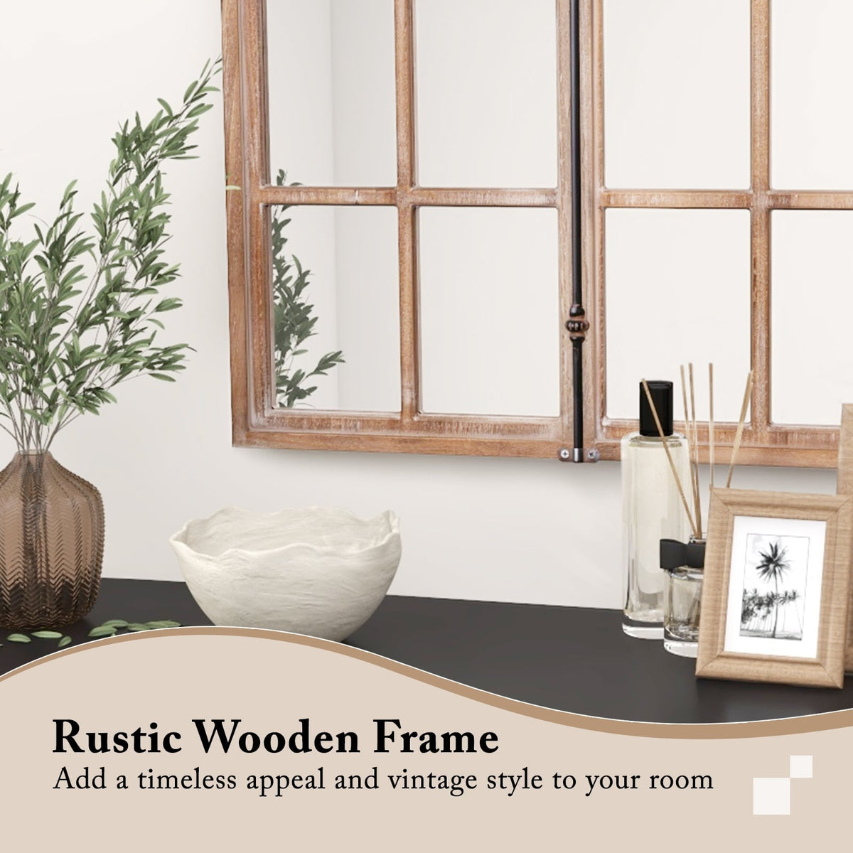 Miroir mural arqué rustique style fenêtre