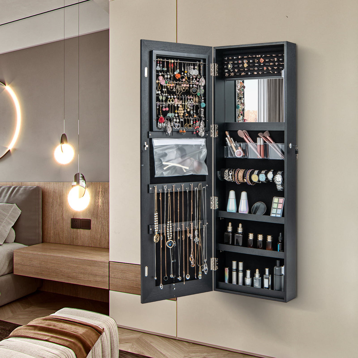 Armoire à bijoux murale avec miroir tactile