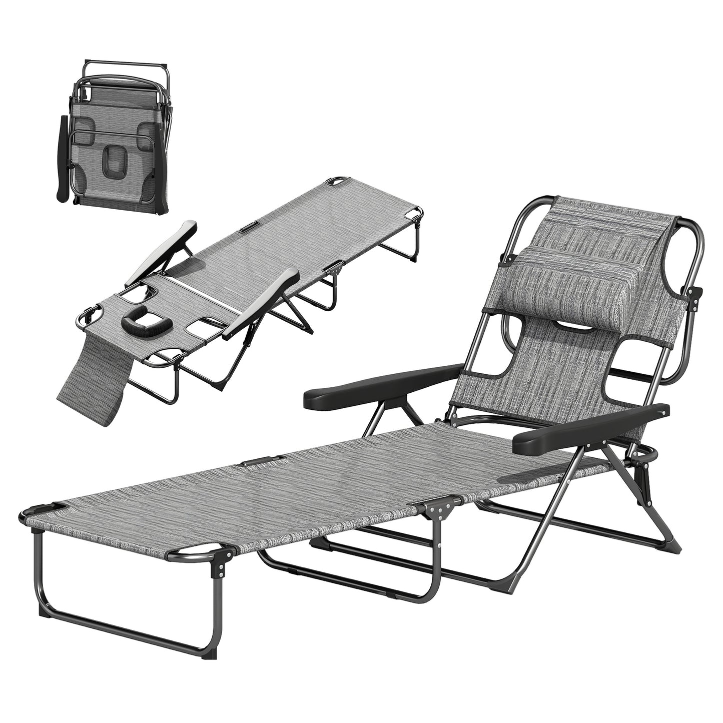 Chaise longue pliante avec dossier inclinable