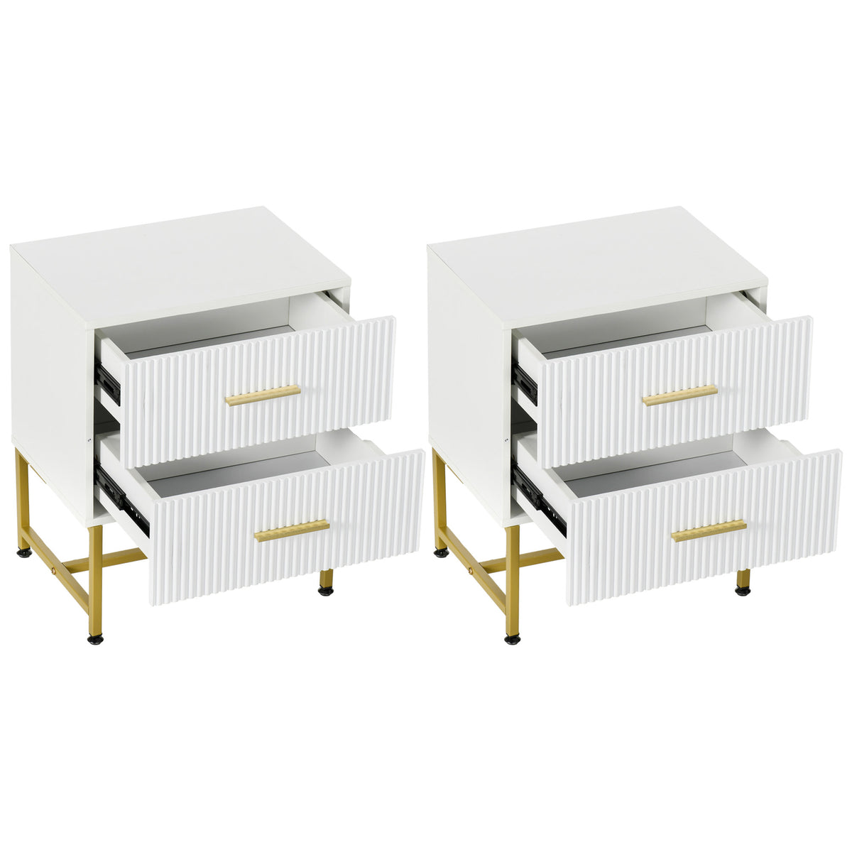 Tables de chevet modernes avec tiroirs cannelés 2 pièces