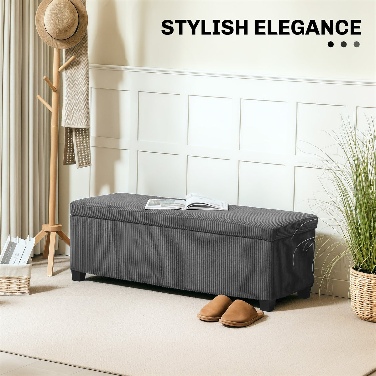 Banc de rangement en velours côtelé