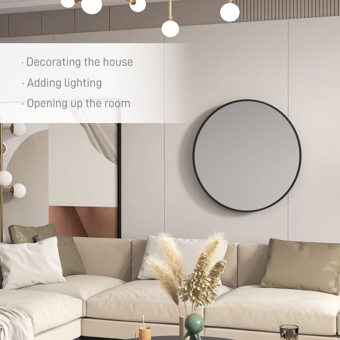 Miroir mural rond 91 cm cadre métallique décoratif