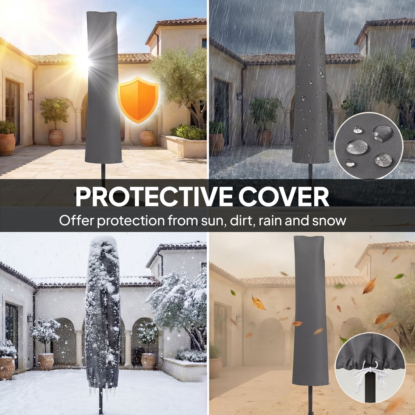 Parasol déporté avec lumières solaires UPF50+