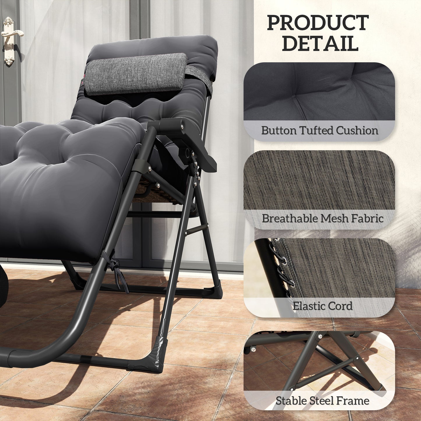 Chaise longue pliante rembourrée avec porte-gobelet