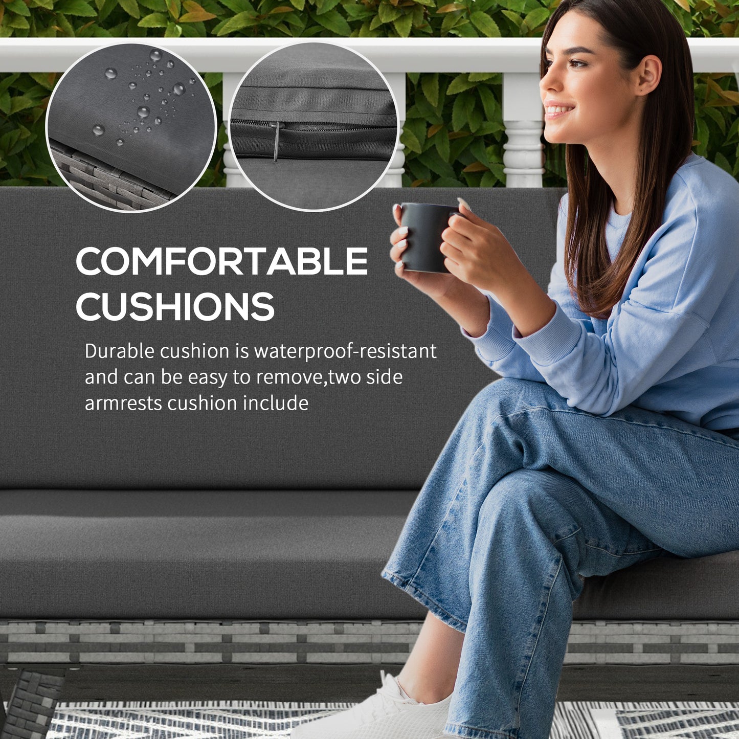 Causeuse convertible en osier pour patio — gris