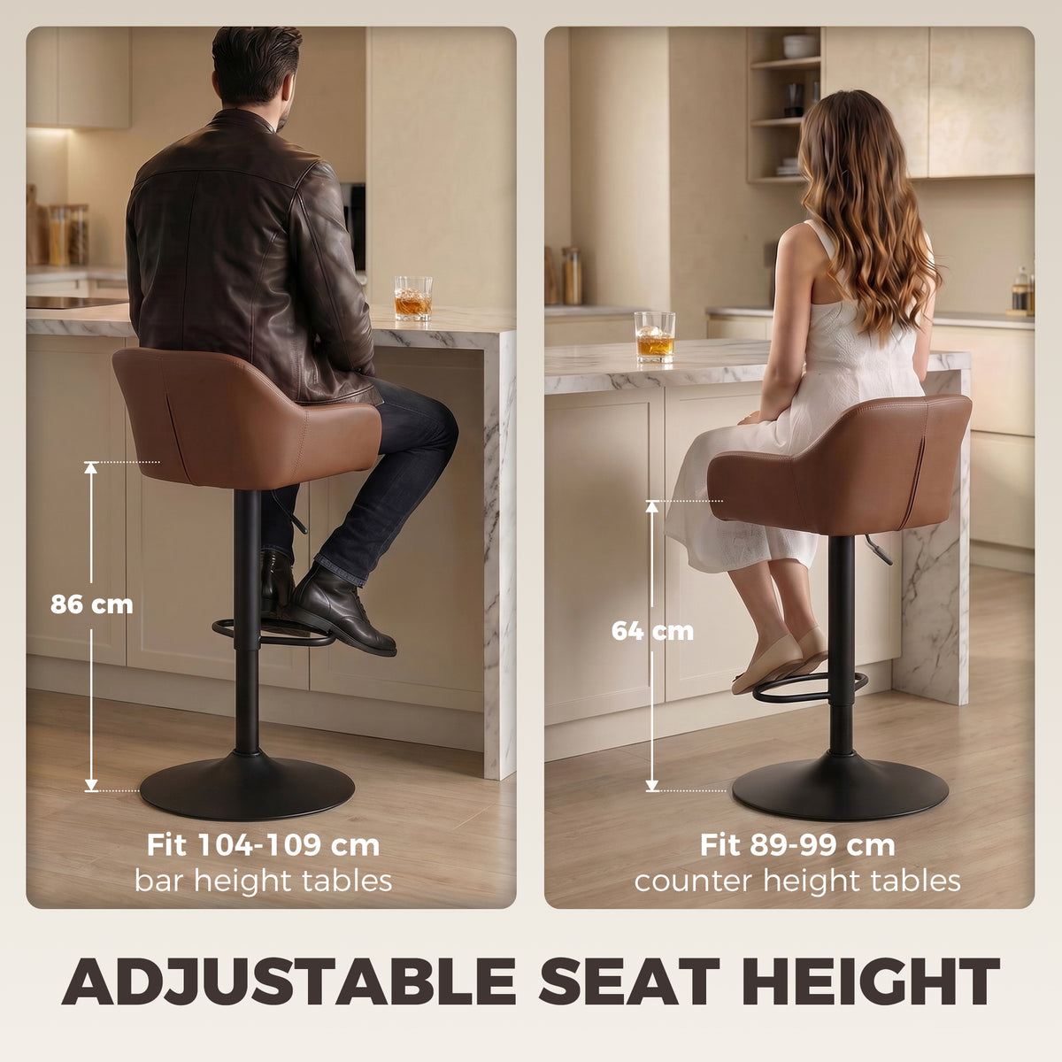 Tabourets de bar ajustables avec dossier — ensemble de 2