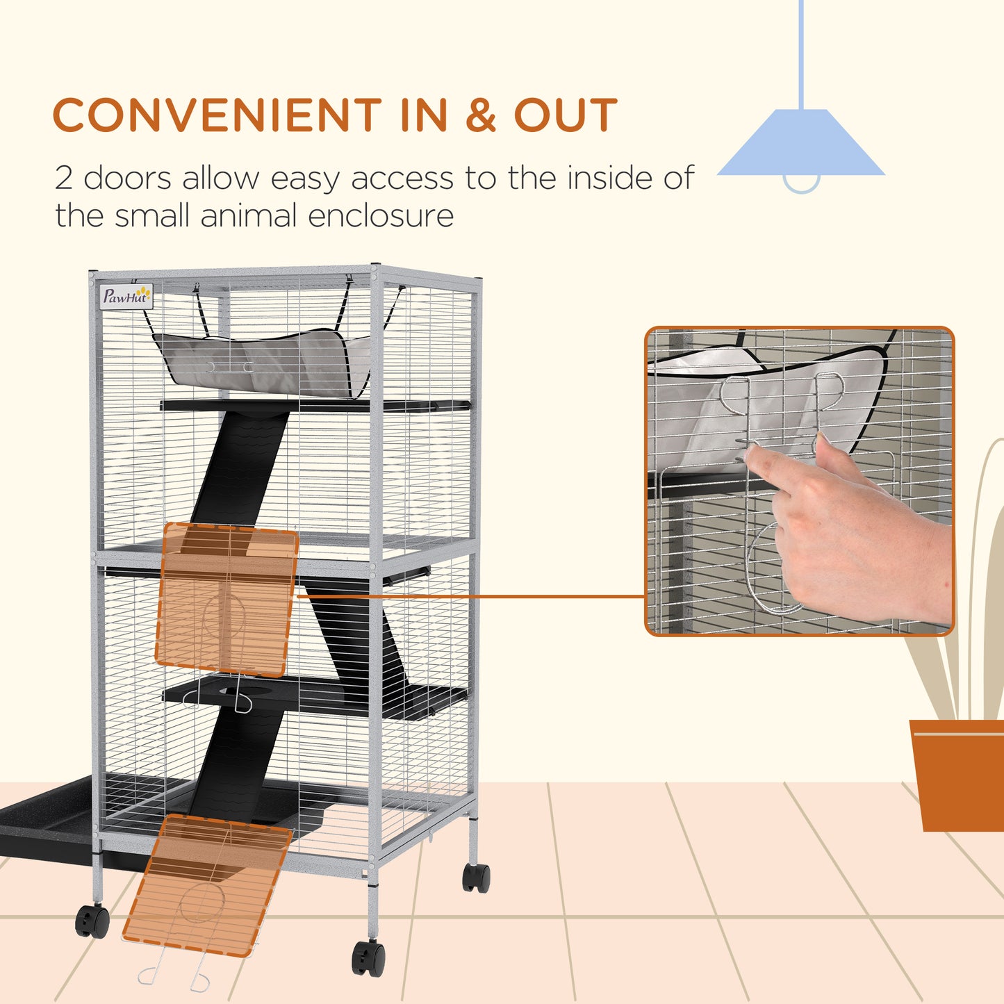 Cage à roulettes pour petits animaux 4 niveaux