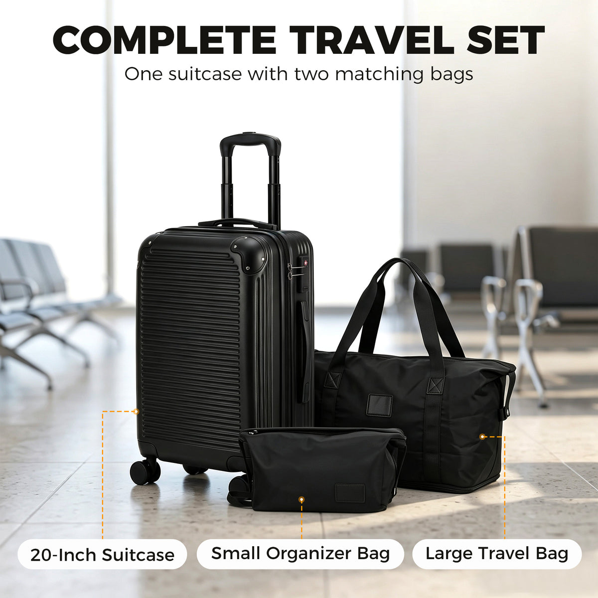 Ensemble bagages 3 pièces extensible avec serrure TSA