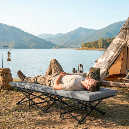 Lit de camp pliant extra large avec matelas amovible