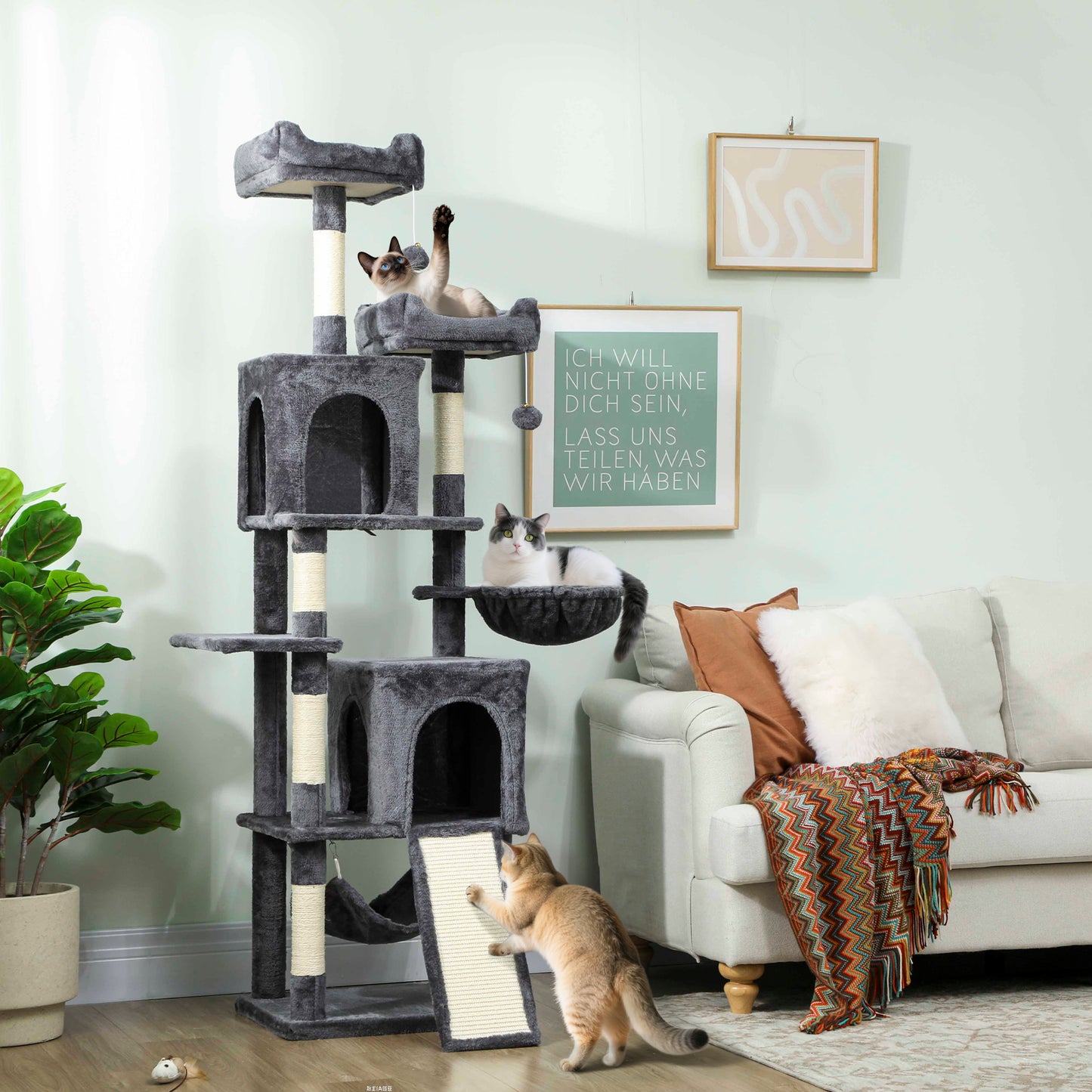 Arbre à chat multi-niveaux 177 cm avec condos et hamac