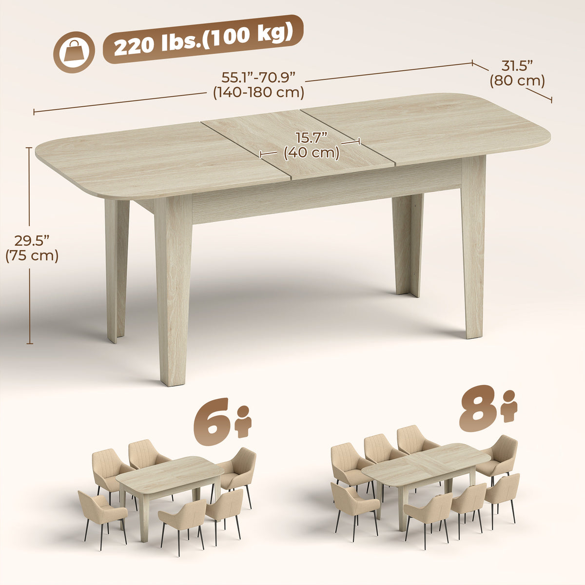Table à manger ovale extensible de style fermette