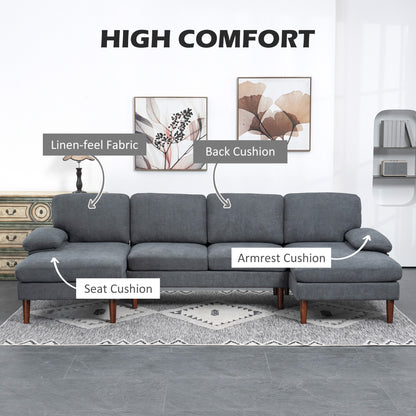 Sofa en U double méridienne 4 places — tissu lin