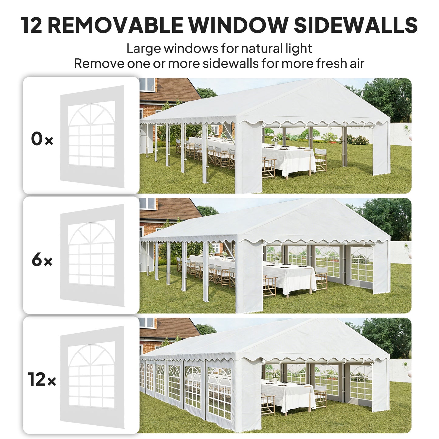 Tente de réception extérieure 6 x 12 m — 12 fenêtres