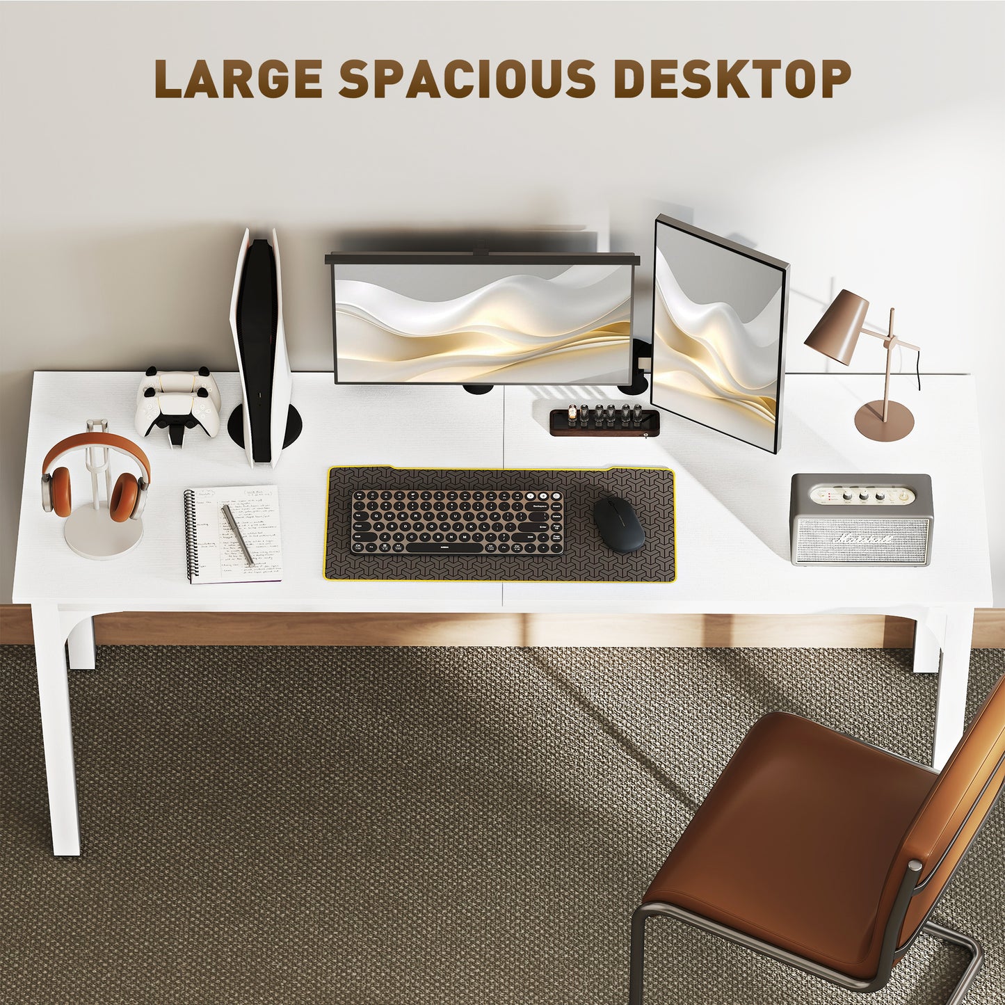 Bureau d'ordinateur industriel 180 cm surface grain de bois
