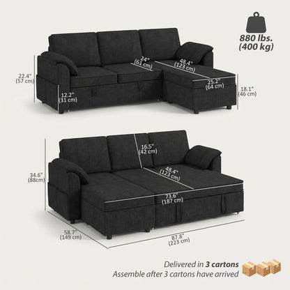 Divan-lit sectionnel réversible avec rangement