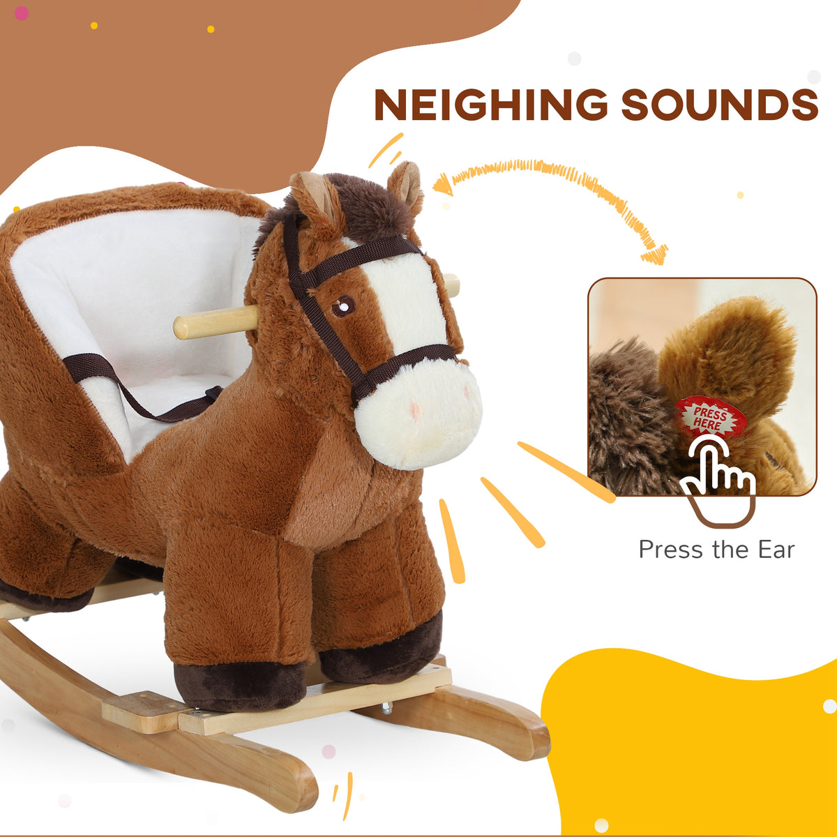 Cheval à bascule pour bébé en peluche avec son
