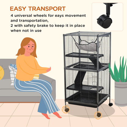 Cage à roulettes pour petits animaux 4 niveaux