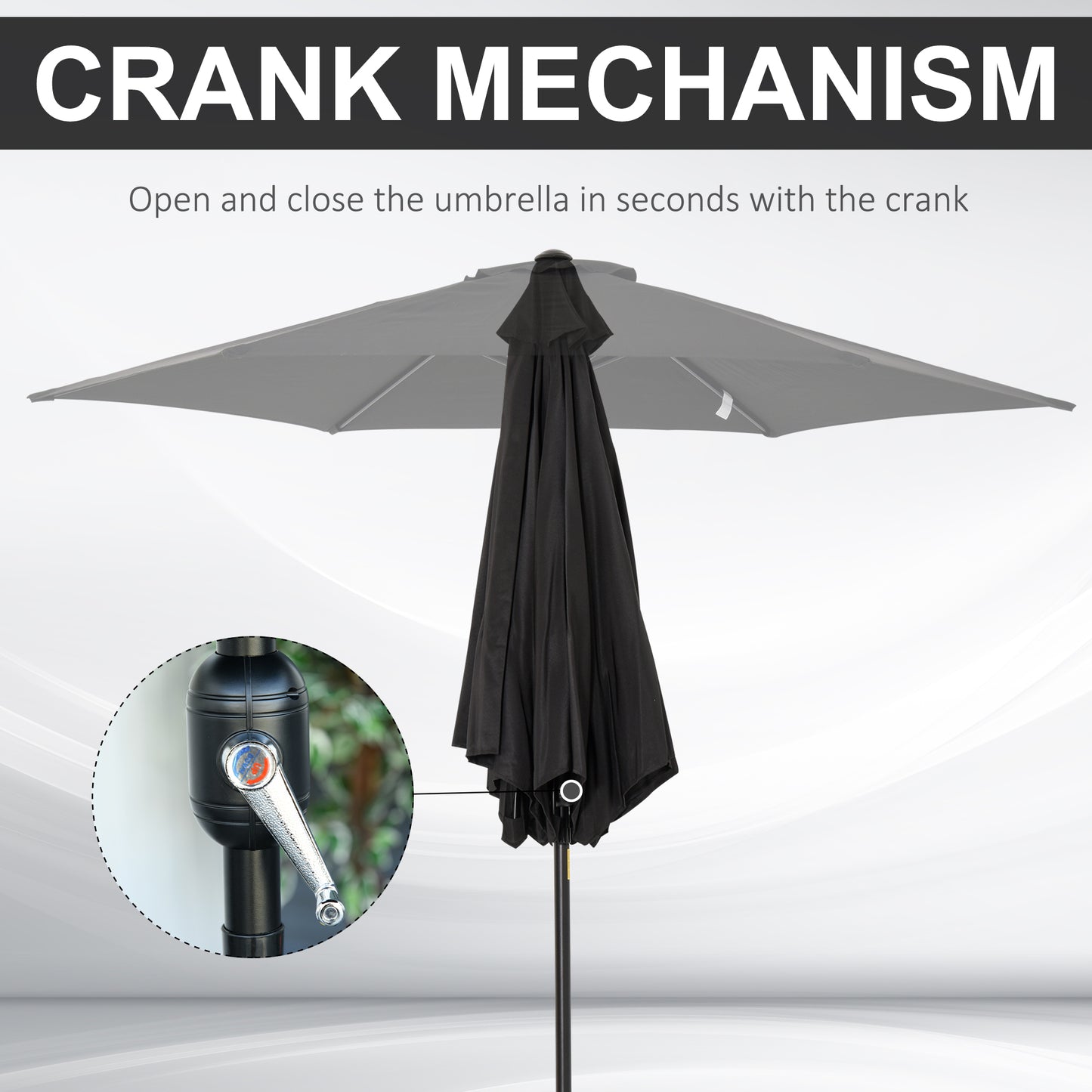 Parasol de patio rond 8.5 pieds avec manivelle