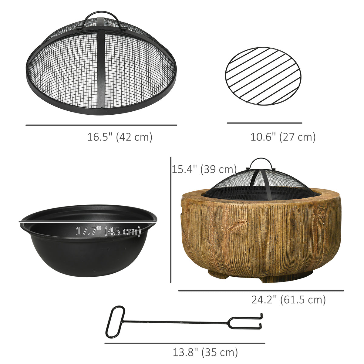 Foyer de patio 60 cm métal bois — Design bois rustique