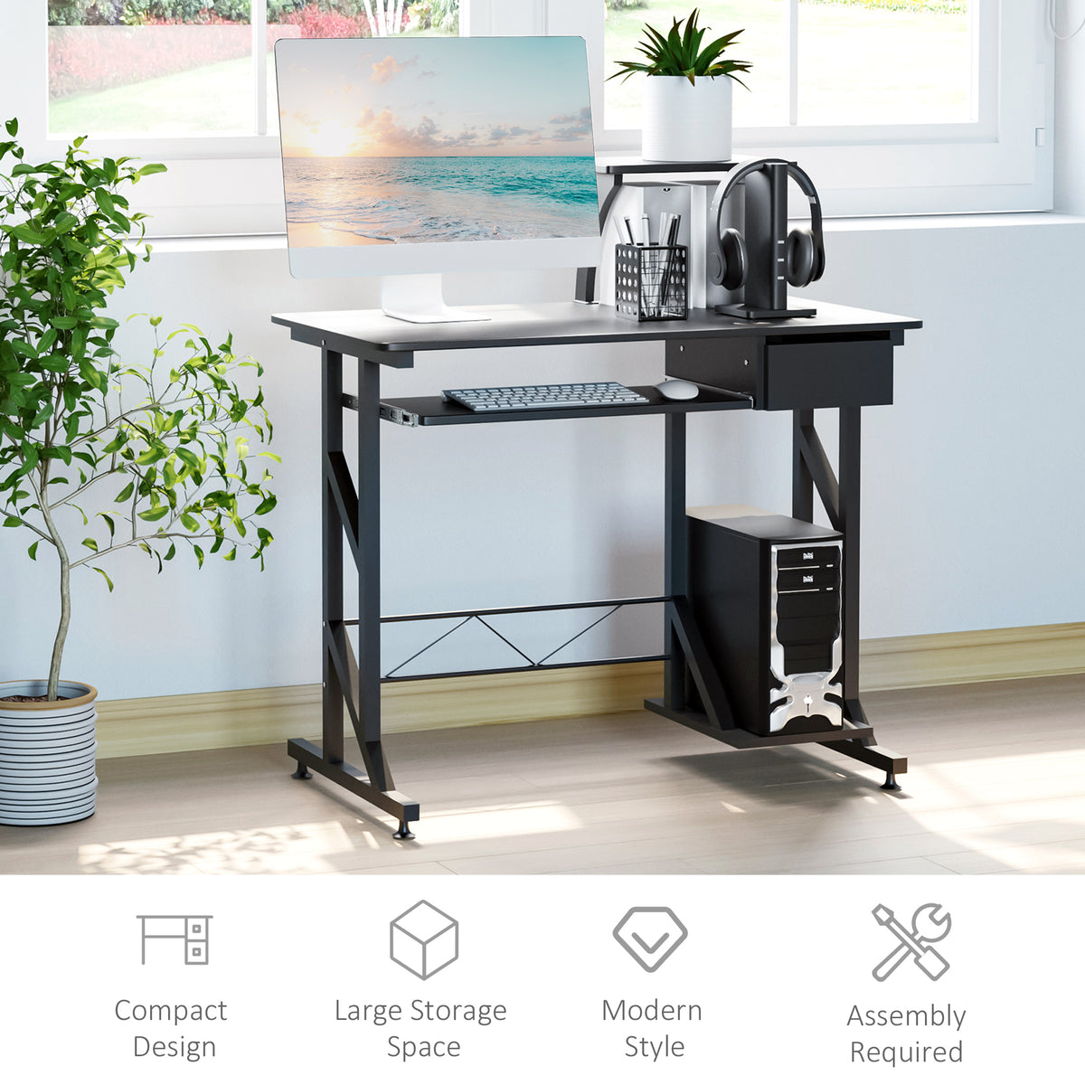 Bureau d'ordinateur moderne avec rangement