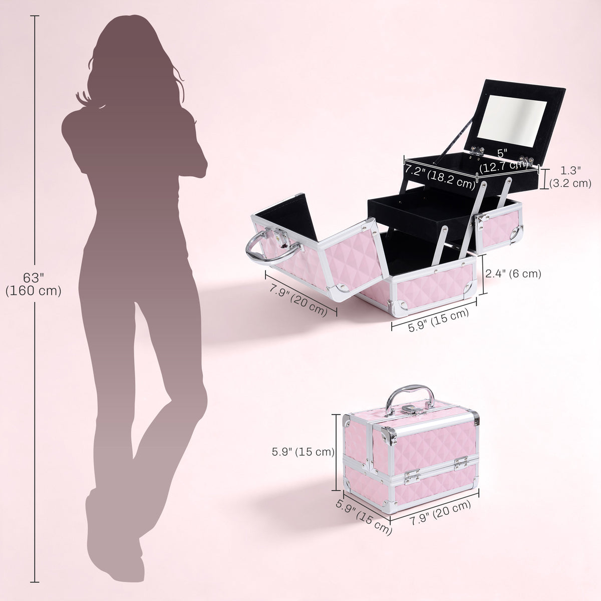 Mallette maquillage 3 étages miroir organisateur