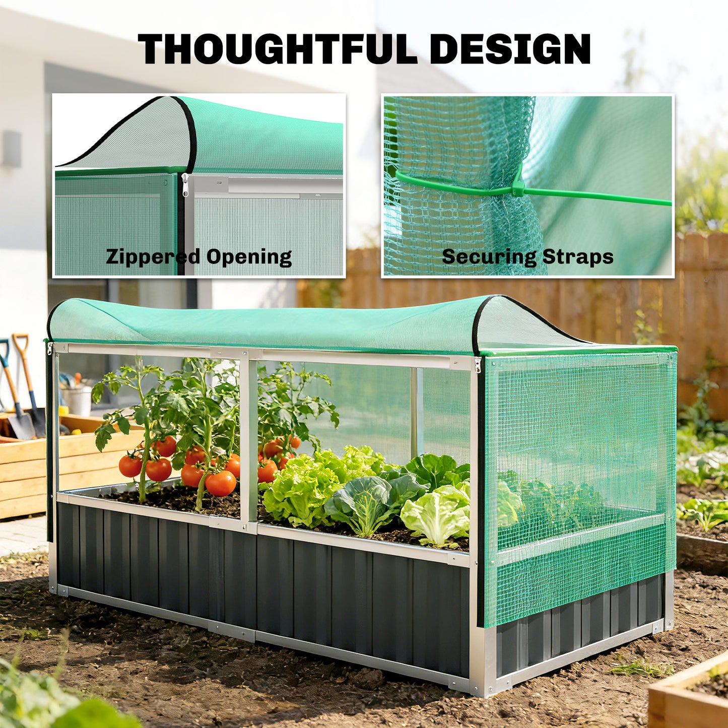 Outsunny 174x90x70cm Steel Raised Garden Bed with Cover Grey