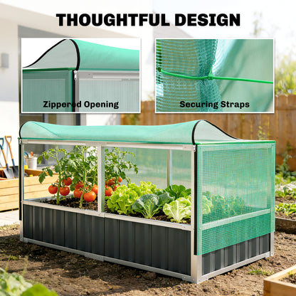 Outsunny 174x90x70cm Steel Raised Garden Bed with Cover Grey