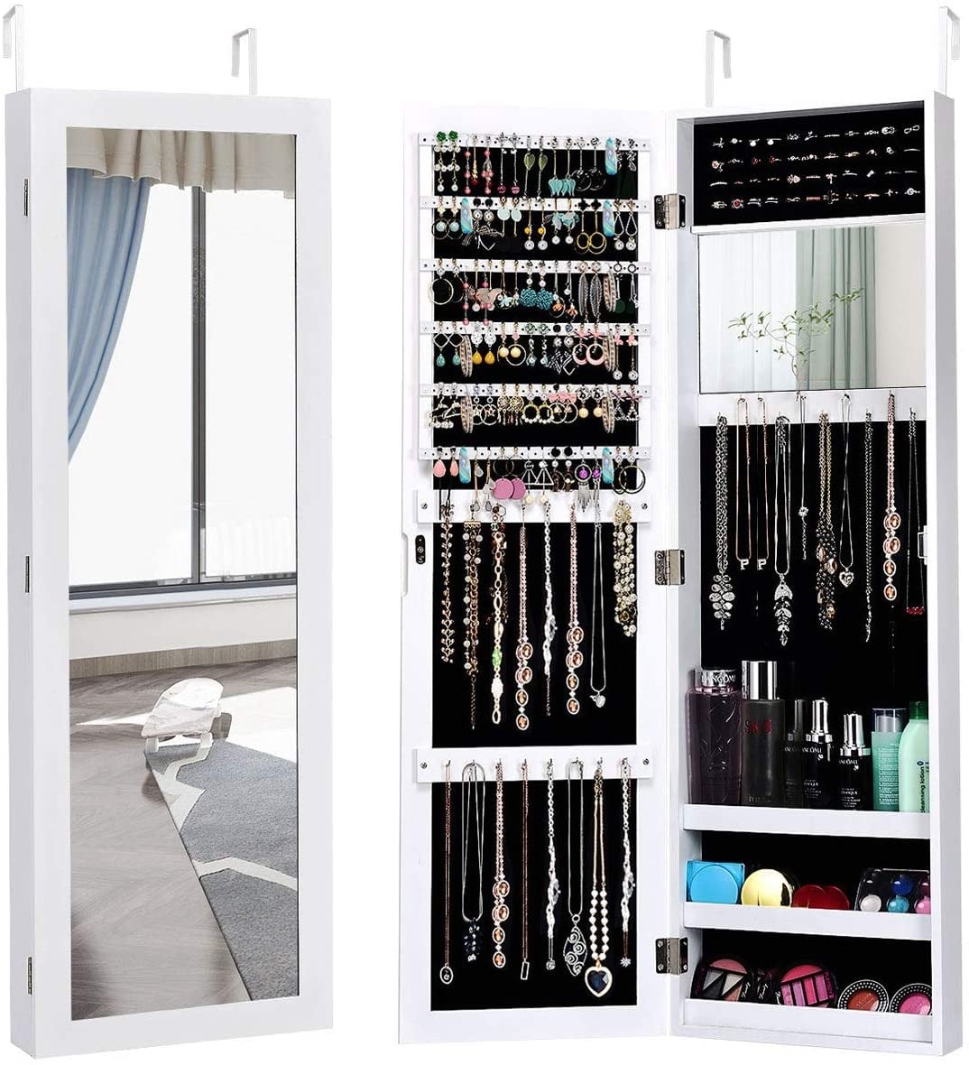 Armoire à bijoux à miroir pour mur ou porte