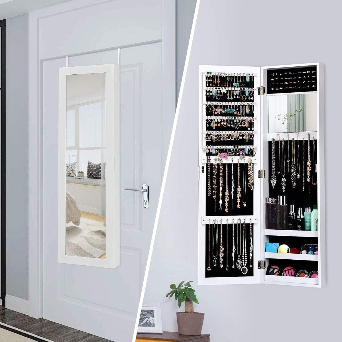 Armoire à bijoux à miroir pour mur ou porte