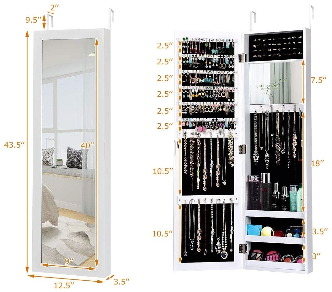 Armoire à bijoux à miroir pour mur ou porte