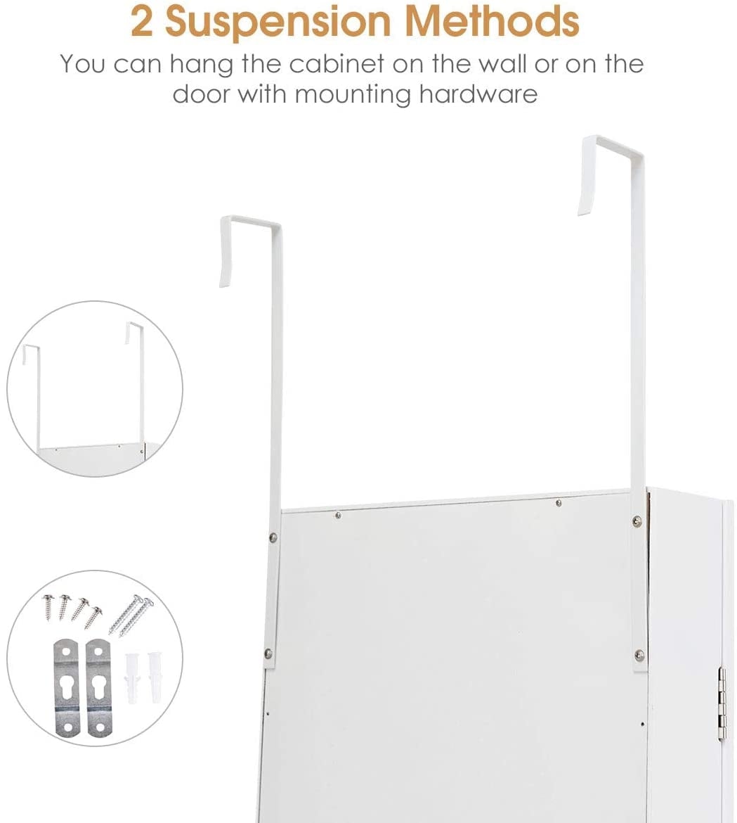 Armoire à bijoux à miroir pour mur ou porte