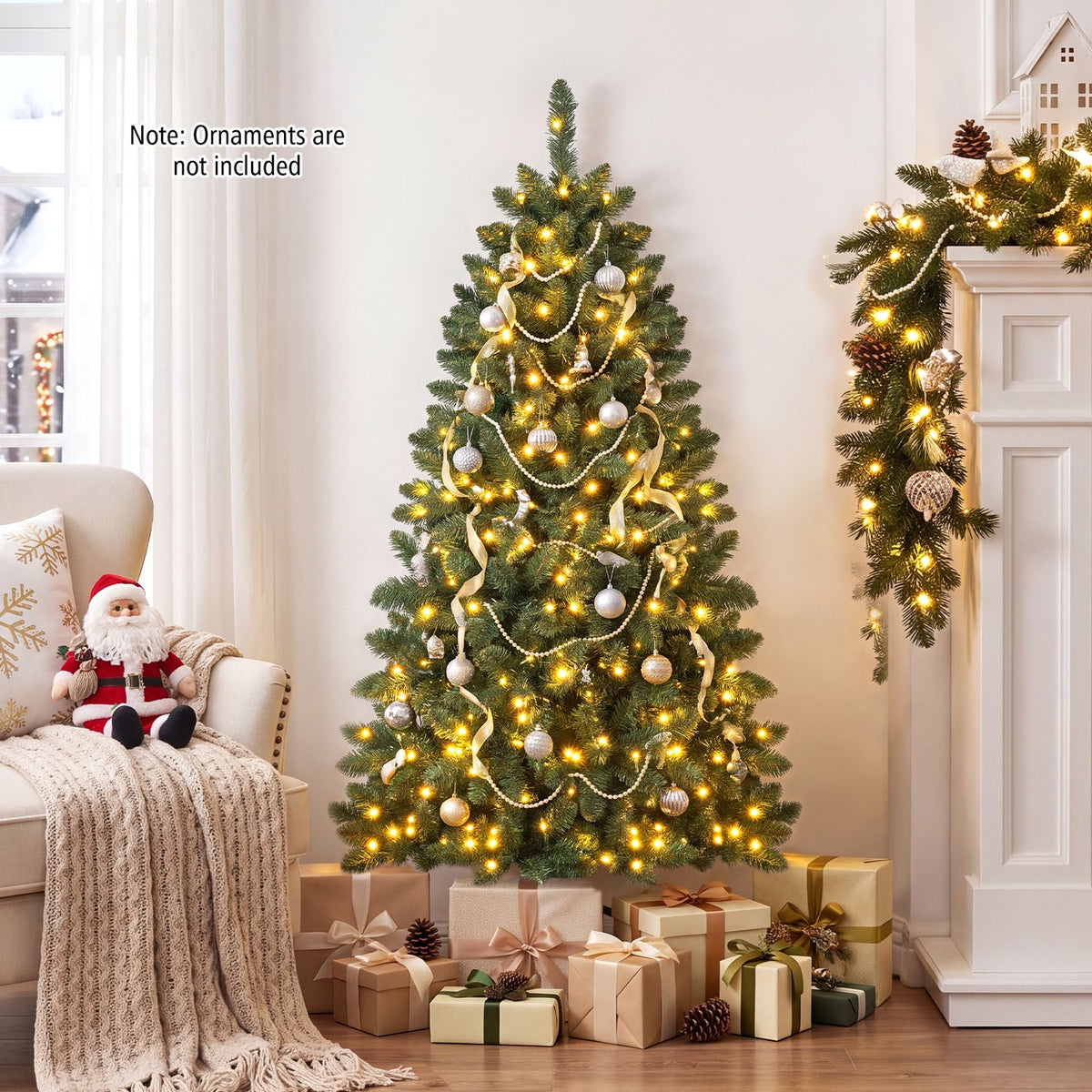 Arbre de Noël artificiel mural mi-plat pré-éclairé 152 cm