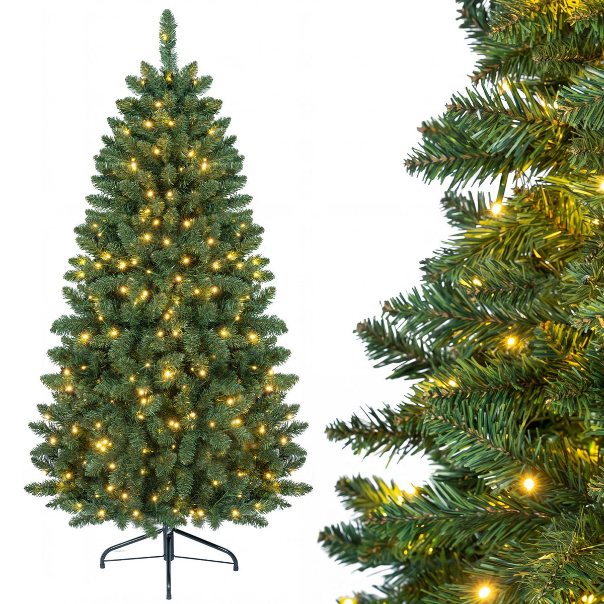 Arbre de Noël artificiel mural mi-plat pré-éclairé 152 cm