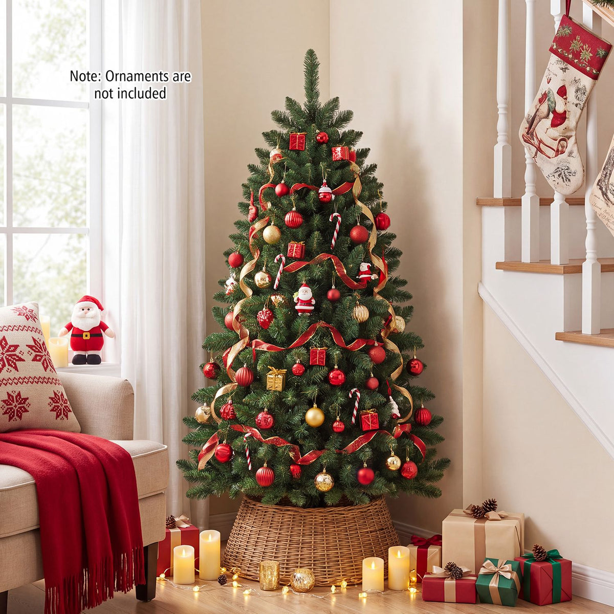 Arbre de Noël artificiel mural mi-plat pré-éclairé 152 cm