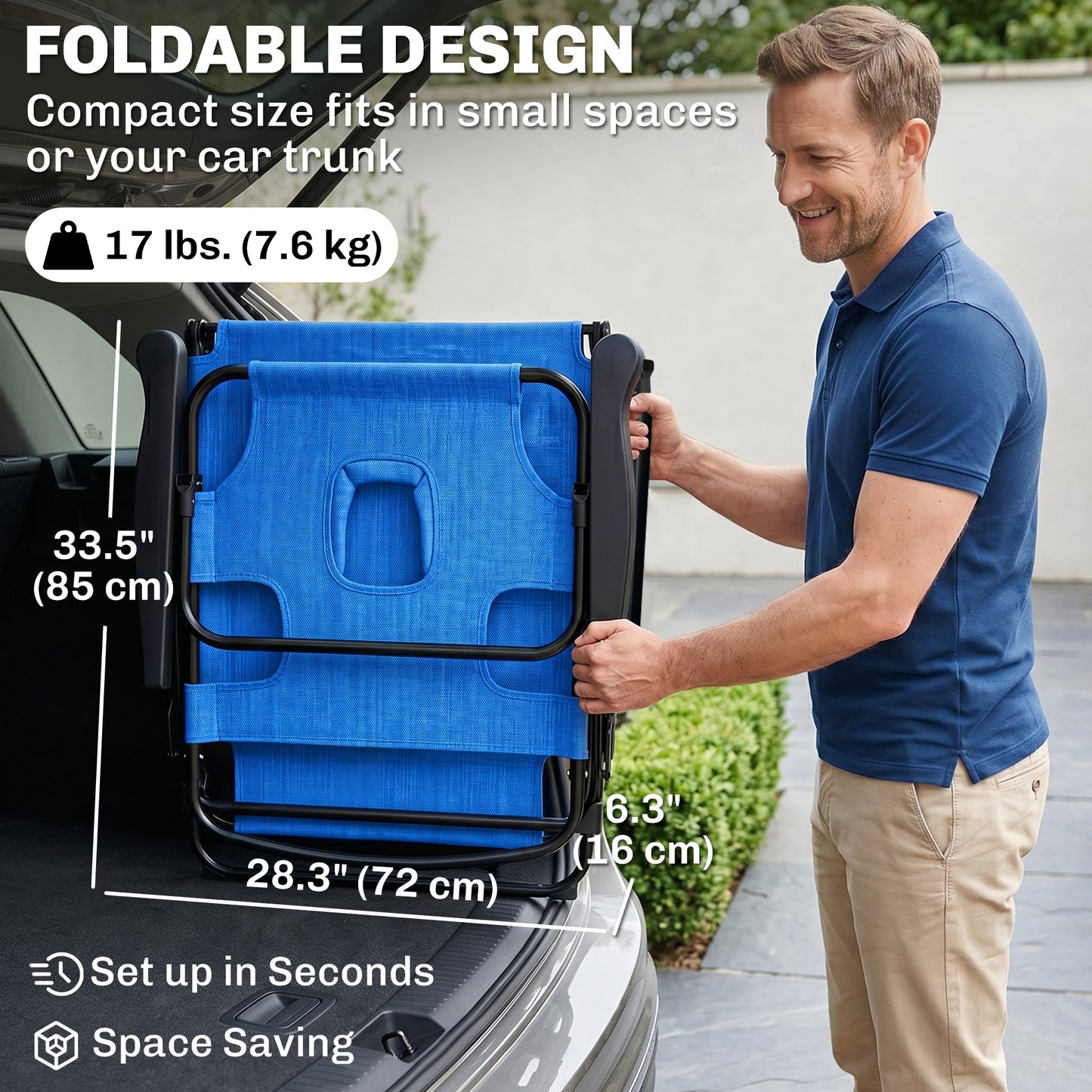 Chaise longue pliante avec dossier inclinable